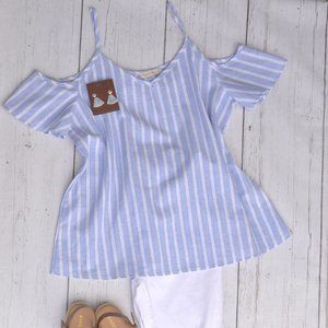 Chambray Cold Shoulder Top